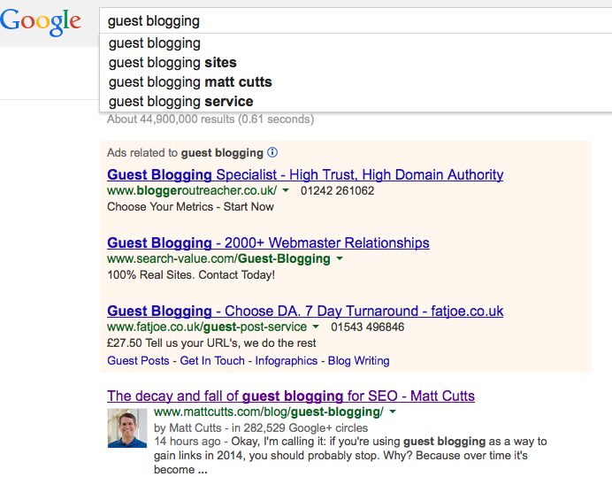 Screenshot Google SERPS