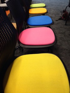 Multi-coloured chairs in Google HQ, London
