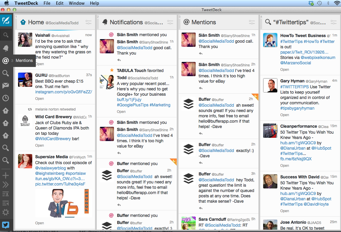 Tweetdeck columns on a Mac screen