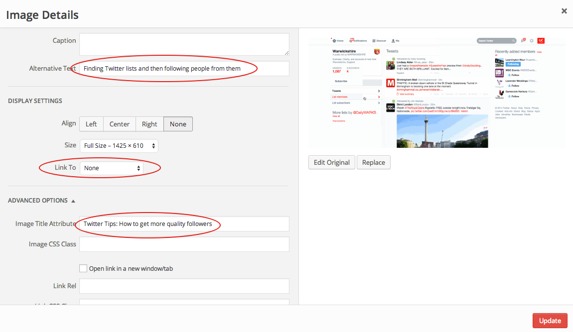 Naming and linking images in WordPress