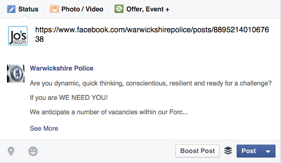 Sharing a page post via it's URL