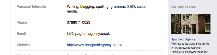 Changing your Facebook website links and email