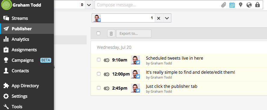 Hootsuite Publisher - Twitter scheduling tool