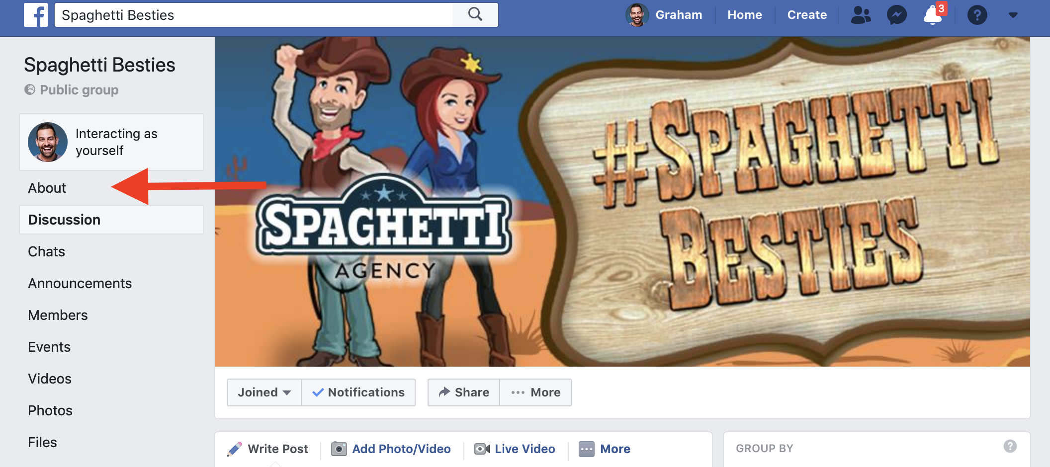 Finding the about section on a Facebook group