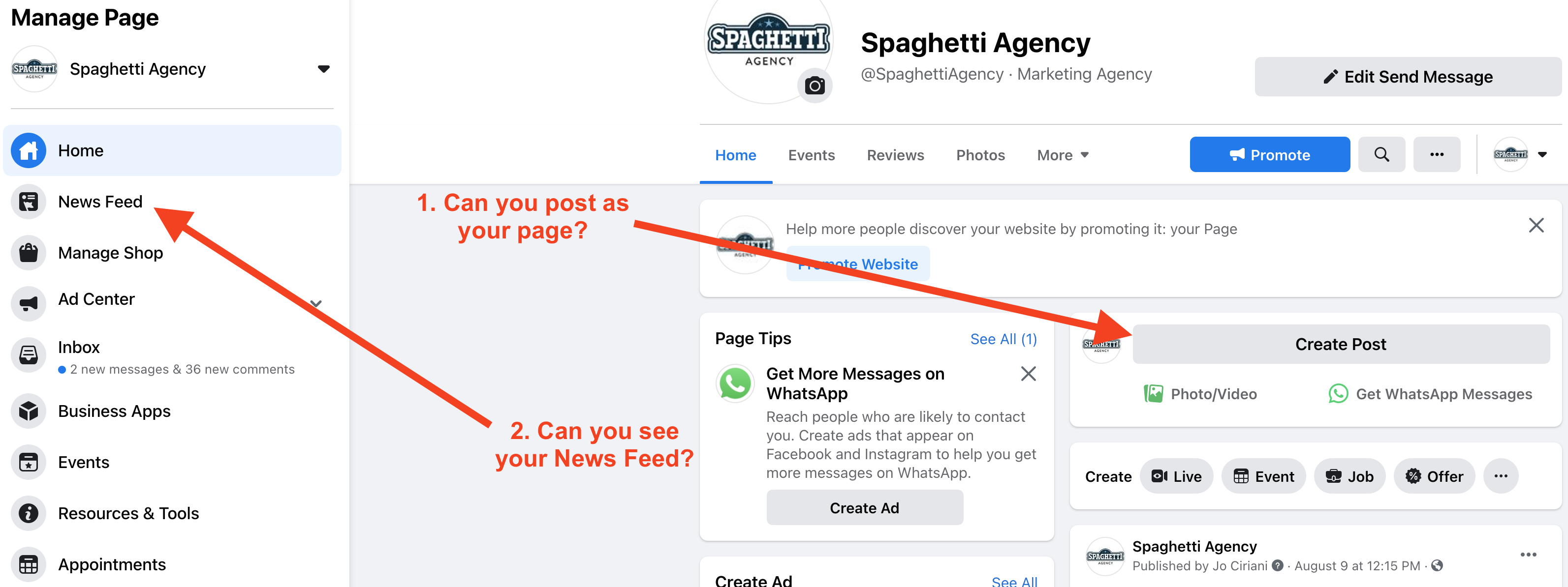 Finding the Facebook Pages News Feed